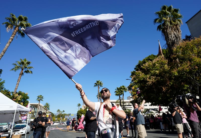 Supporter Rafael Lopez, of Tijuana, Mexico, waves a 'Free Britney' flag. AP