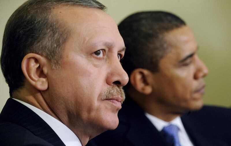 Recep Tayyip Erdogan, then the Turkish premier, with US president Barack Obama in December 2009. Shawn Thew / EPA