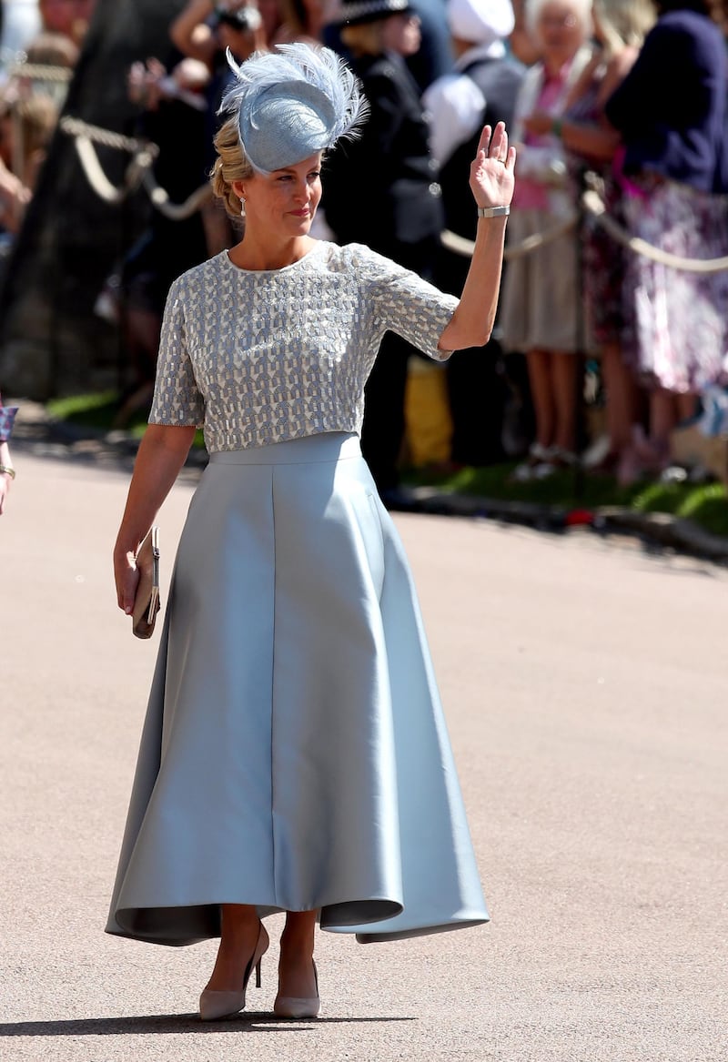 WINDSOR, UNITED KINGDOM - MAY 19:   Sophie, Countess of Wessex arrives for the wedding ceremony of Prince Harry and US actress Meghan Markle at St George's Chapel, Windsor Castle on May 19, 2018 in Windsor, England. (Photo by Chris Radburn - WPA Pool/Getty Images)