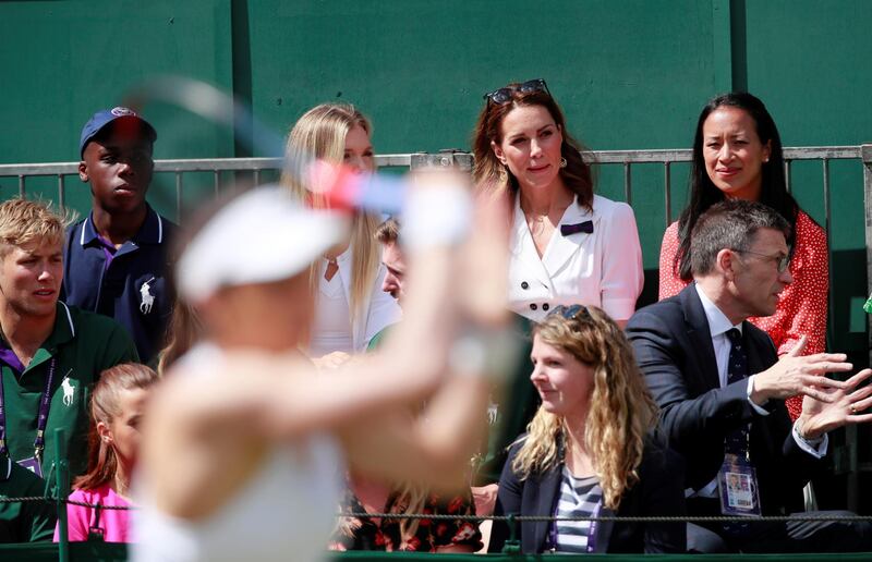 Kate Middleton watches the match on Court 14 alongside Anne Keothavong and Katie Boulter. Reuters