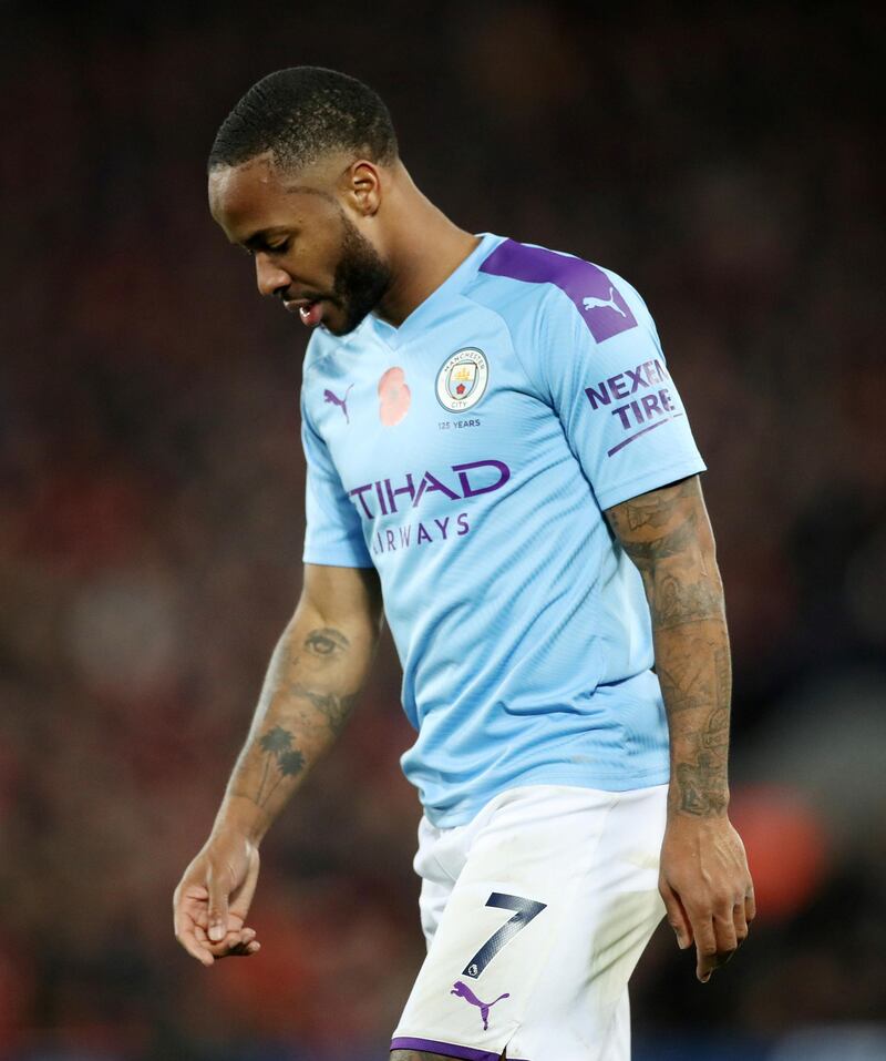 Manchester City's Raheem Sterling look dejected during the match against Liverpool at Anfield. Reuters