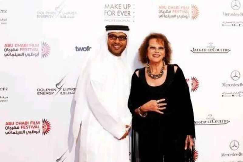 The Abu Dhabi Film Festival director Ali Al Jabri and the French actress Claudia Cardinale. Sarah Dea / The National