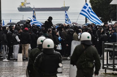 Far-right nationalists demonstrate against migration in Thessaloniki, Greece, in March after Turkey said it would no longer stop people from leaving the country. AFP