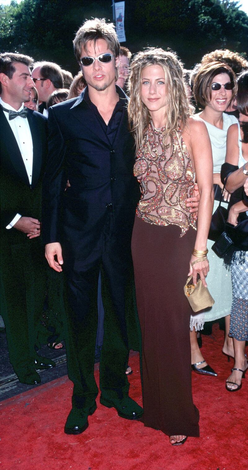 9/12/99 Los Angeles, CA. Brad Pitt and Jennifer Aniston at the 51st Annual primetime Emmy Awards . Photo by Brenda Chase/Online USA, Inc.