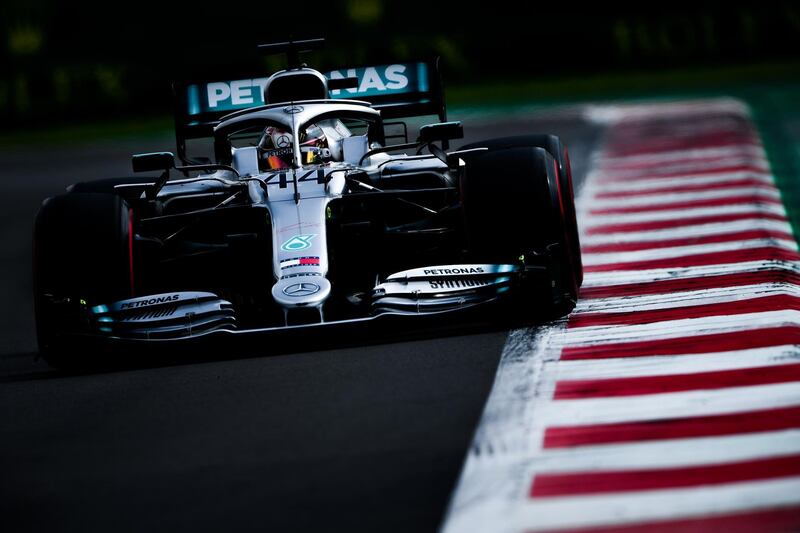*** BESTPIX *** MEXICO CITY, MEXICO - OCTOBER 26: Lewis Hamilton of Great Britain driving the (44) Mercedes AMG Petronas F1 Team Mercedes W10 on track during final practice for the F1 Grand Prix of Mexico at Autodromo Hermanos Rodriguez on October 26, 2019 in Mexico City, Mexico. (Photo by Clive Mason/Getty Images)