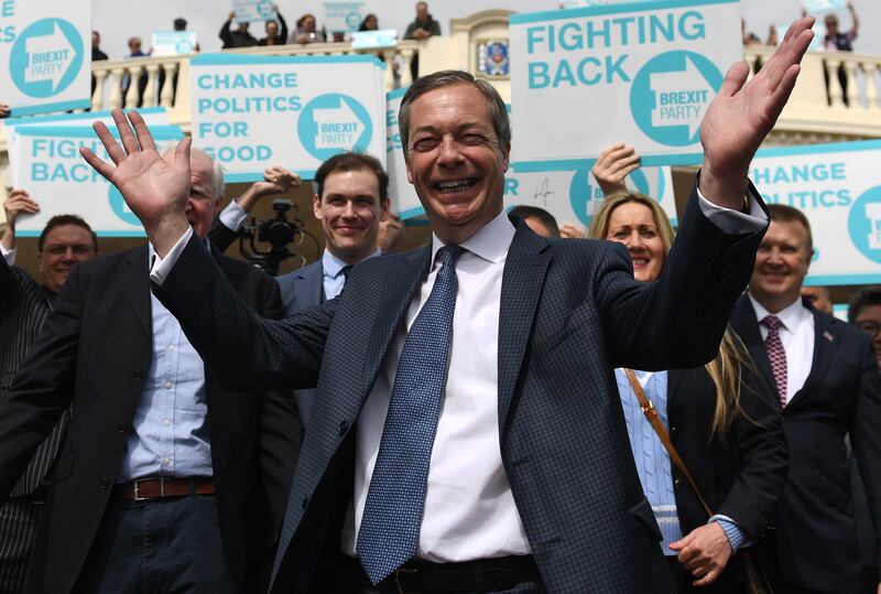 Brexit campaigner-in-chief Nigel Farage holds a rally in Clacton-on-Sea in 2019. Getty