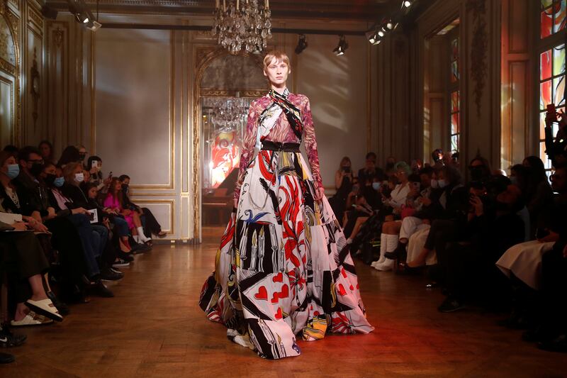 A model presents a creation from the Rochas spring/summer 2022 collection. Reuters