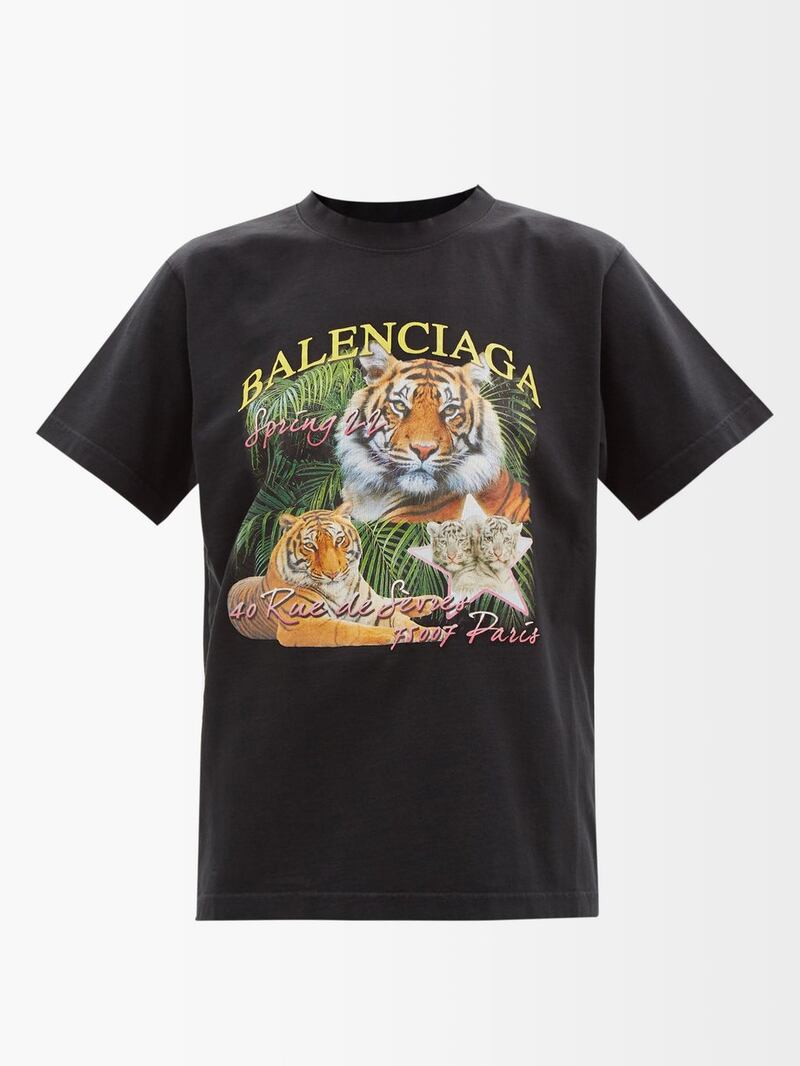 Graphic T-shirts: Year of the Tiger tee, Dh1,999, Balenciaga, at Matches Fashion