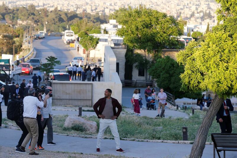Actor Will Smith poses during his visit at the Amman Citadel, an ancient Roman landmark, with cast members of Disney's live-action 'Aladdin', in Amman, Jordan. Reuters