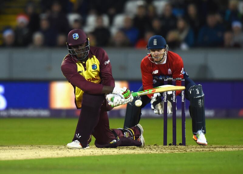 CHESTER-LE-STREET, ENGLAND - SEPTEMBER 16:  Carlos Brathwaite of West Indies bats during the 1st NatWest T20 International between England and West Indies at Emirates Durham ICG on September 16, 2017 in Chester-le-Street, England.  (Photo by Tony Marshall/Getty Images)