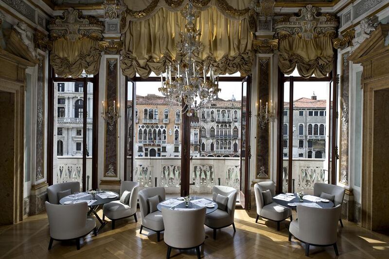 The Piano Nobile Dining Room at Aman Canal Grande Venice. Courtesy of Amanresorts