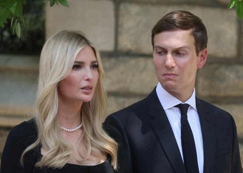 Ivanka Trump her husband Jared Kushner arrive at the funeral. Reuters