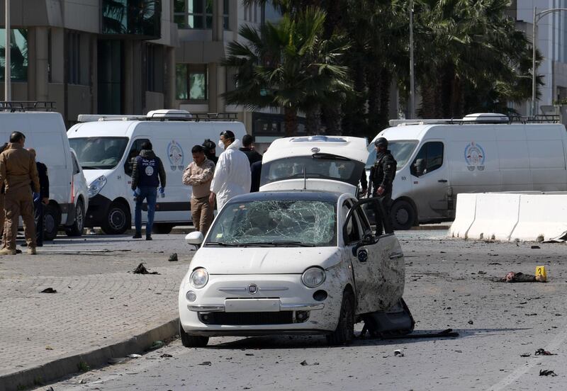 A small car with a broken winsdscreen parked near the US embassy. AFP