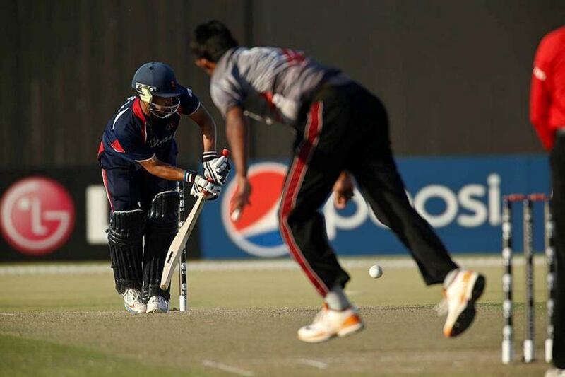 Nepal captain Paras Khadka flicks one away to the leg side. Antonie Robertson / The National