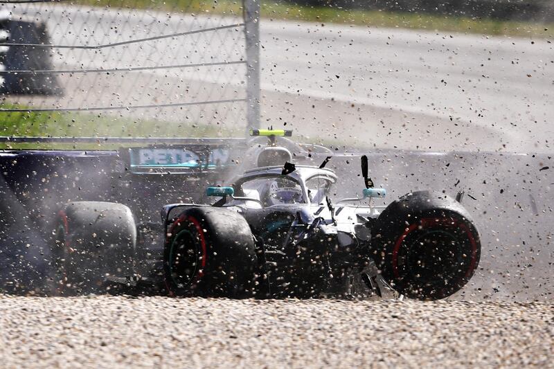European Best Pictures Of The Day - June 28, 2019 - SPIELBERG, AUSTRIA - JUNE 28: Valtteri Bottas driving the (77) Mercedes AMG Petronas F1 Team Mercedes W10 crashes during practice for the F1 Grand Prix of Austria at Red Bull Ring on June 28, 2019 in Spielberg, Austria. (Photo by Bryn Lennon/Getty Images)