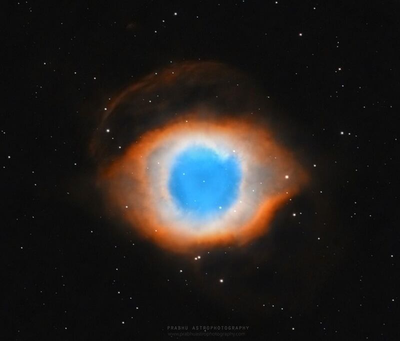 The Helix Nebula is a planetary nebula located in the constellation Aquarius. It is one of the closest to the Earth at 655 light years away. Courtesy: Prabhakaran Andiappan