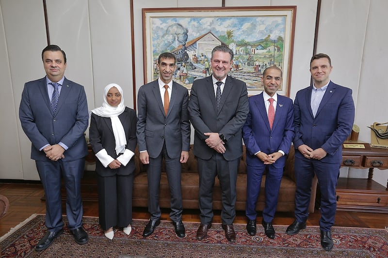 Dr Thani Al Zeyoudi (third from left), the UAE’s Minister of State for Foreign Trade, concluded a visit to Brazil during which he met the country's trade, agriculture and tourism ministers as the two nations pursue stronger economic ties. Photo: UAE Ministry of Economy