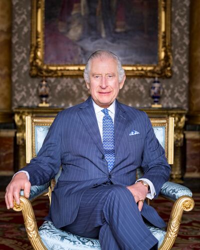 A portrait of King Charles III taken by Hugo Burnand in the Blue Drawing Room at Buckingham Palace. Reuters