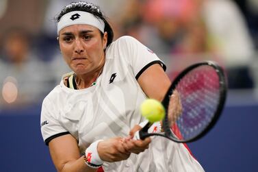 Ons Jabeur, of Tunisia, returns a shot to Elise Mertens, of Belgium, during the third round of the US Open tennis championships, Friday, Sept.  3, 2021, in New York.  (AP Photo / Frank Franklin II)