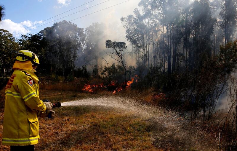 Fire crews battle to extinguish a bushfire in Salt Ash, the New South Wales Hunter region, Australia. EPA