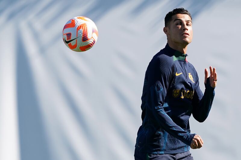 Portugal's Cristiano Ronaldo during training in Braga, on Monday, September 26, 2022, on the eve of their Nations League game against Spain. EPA