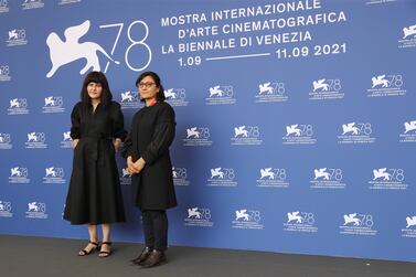 VENICE, ITALY - SEPTEMBER 04: Directors Sahraa Karimi and Sarah Mani attend the photocall of the International Panel on Afghanistan and The Situation of Afghan Filmmakers and Artists during the 78th Venice International Film Festival on September 04, 2021 in Venice, Italy. (Photo by Vittorio Zunino Celotto / Getty Images)
