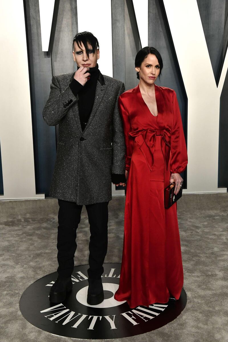 Marilyn Manson and Lindsay Usich at the 2020 Vanity Fair Oscar Party hosted. AFP