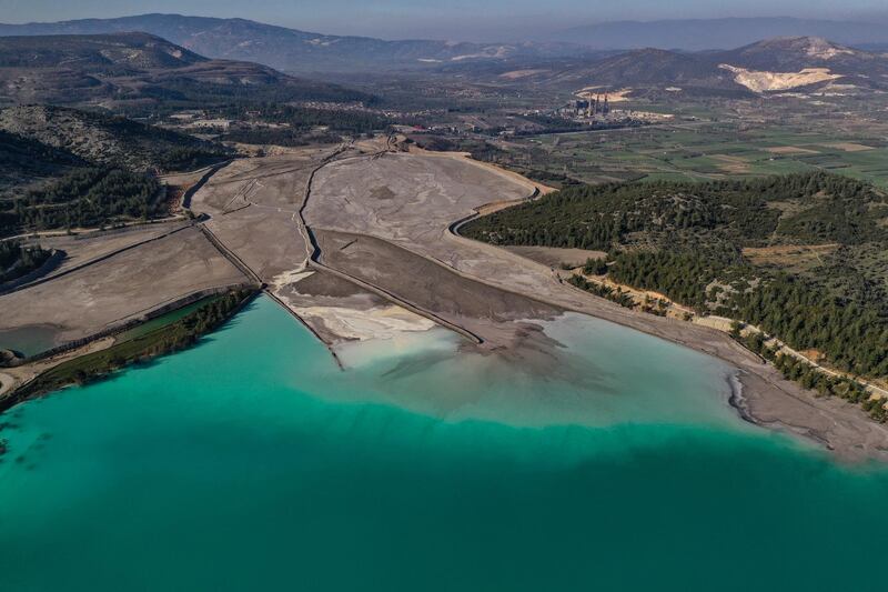 A toxic lake and ash dam produced from waste from Yatagan thermal power plant, in Mugla province, Turkey. Yatagan power plant says it has planted more than 1.5 million trees in the region and that its operations respect the environment. Reuters