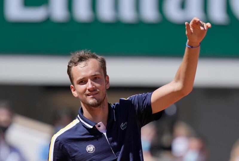 Daniil Medvedev celebrates after defeating Alexander Bublik to secure his first ever win at Roland Garros. AP