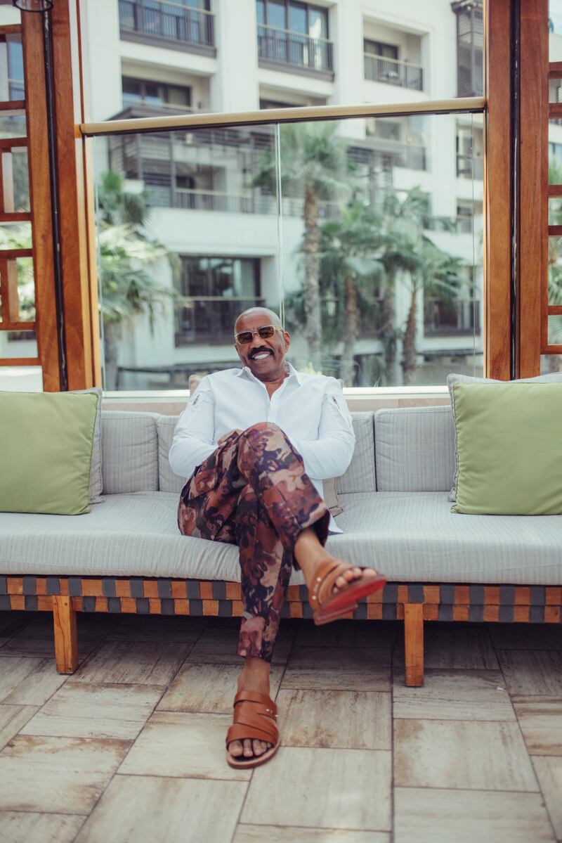 US comic and TV personality Steve Harvey has arrived in Dubai to host a celebrity golf tournament. Photographed at Jumeirah Al Naseem by Anna Nielsen for the National