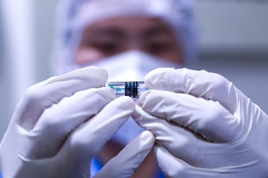 Abu Dhabi, United Arab Emirates, December 13, 2020. Doctors and UAE residents get Covid-19 vaccinated at the Burjeel Hospital, Al Najdah Street, Abu Dhabi. The Sinopharm vaccine. Victor Besa/The National Section: NA