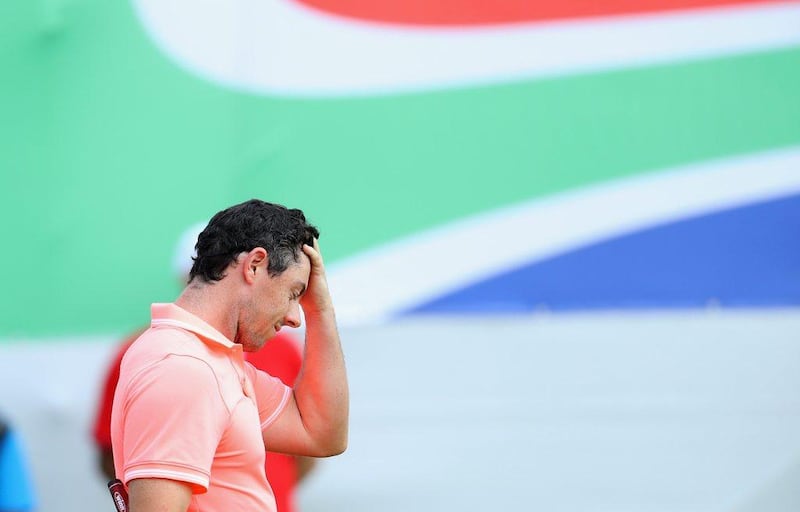 Rory McIlroy reacts to a shot at the  BMW South African Open Championship on January 15, 2017 in Johannesburg, South Africa. Warren Little / Getty Images