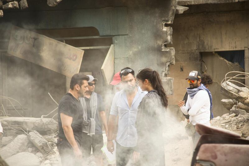 Salman Khan, Ali Abbas and Katrina Kaif on the set of Tiger Zinda Hai at twofour54's Kizad backlot. Courtesy twofour54