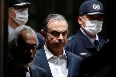 Former Nissan chairman Carlos Ghosn leaving the Tokyo detention centre in April. Reuters  