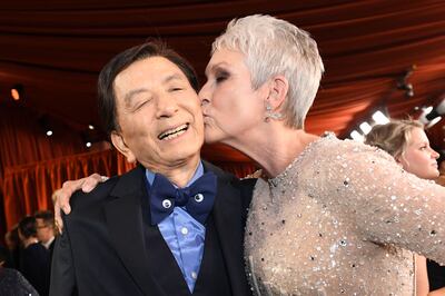 Actor James Hong and actress Jamie Lee Curtis attend the 95th Annual Academy Awards. AFP