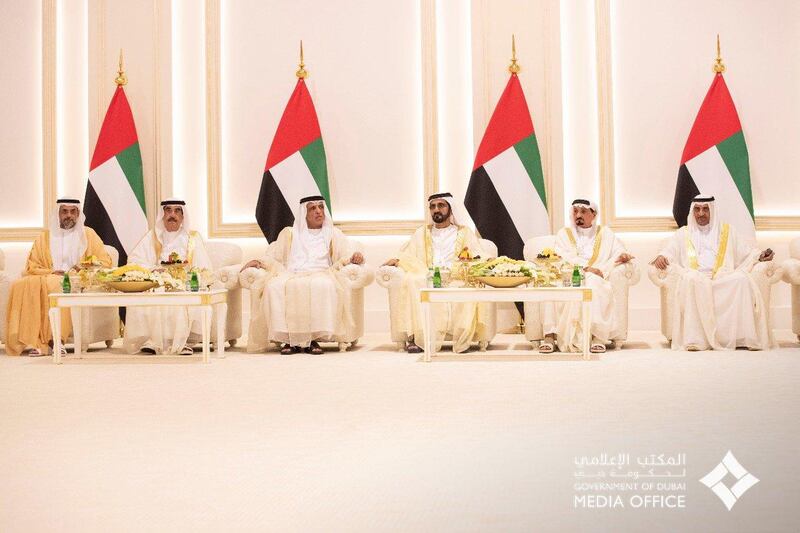 Sheikh Mohammed bin Rashid, Vice President and Ruler of Dubai, hosts a wedding reception for his daughter. It was attended by the Rulers and Crown Prince's of each the Emirates. Courtesy Dubai Media Office