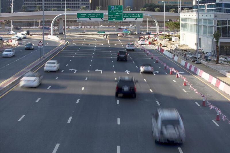 Long queues of traffic were a common sight in rush hours around Dubai's JLT, but that is now a thing of the past.  Christopher Pike / The National

