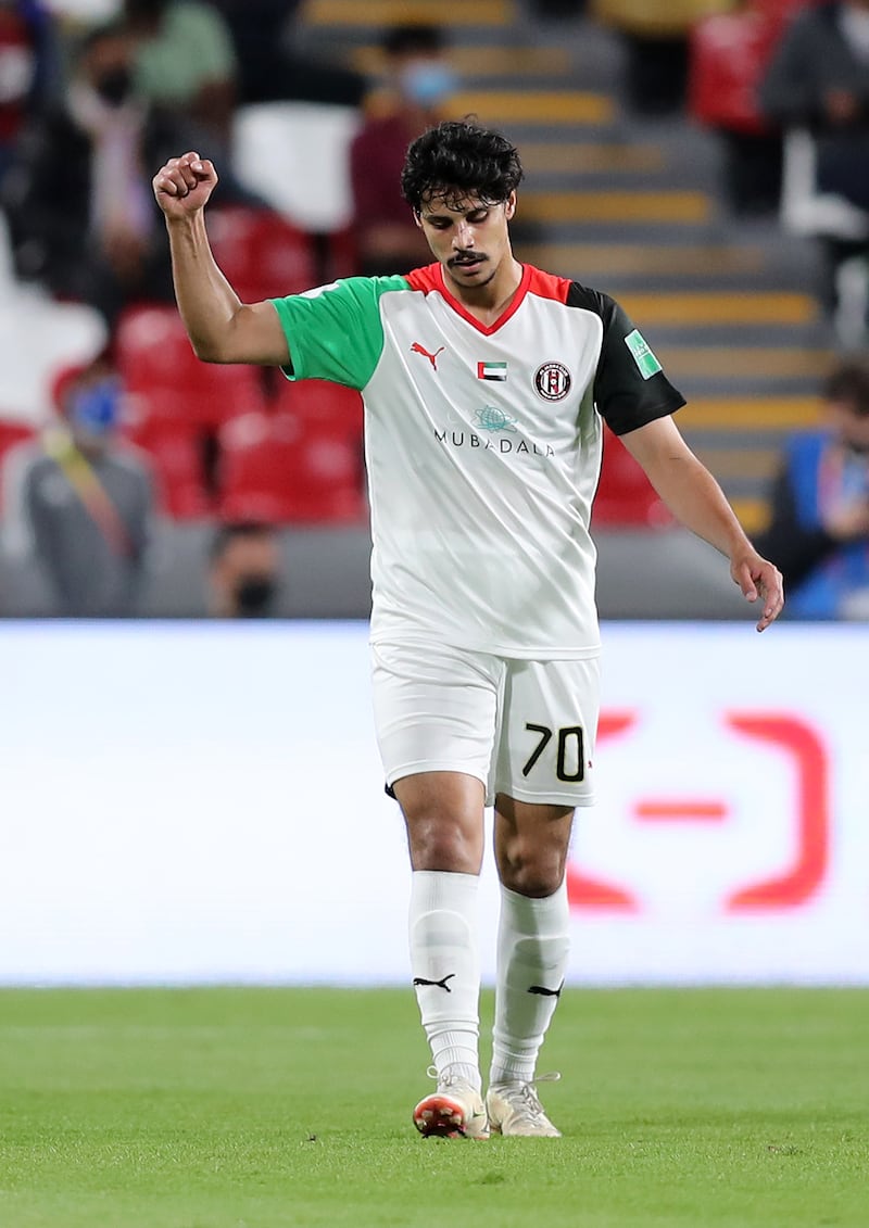 Ahmed Al Attas celebrates scoring Al Jazira's second goal. Chris Whiteoak / The National
