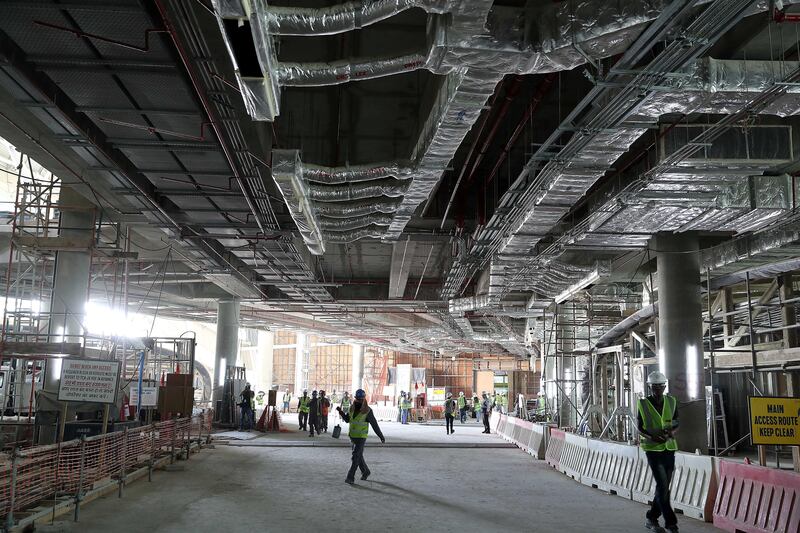 ABU DHABI , UNITED ARAB EMIRATES , NOV 6   – 2017 :- Interior view of the under construction Midfield Terminal Building in Abu Dhabi. (Pawan Singh / The National) Story by Nick Webster 