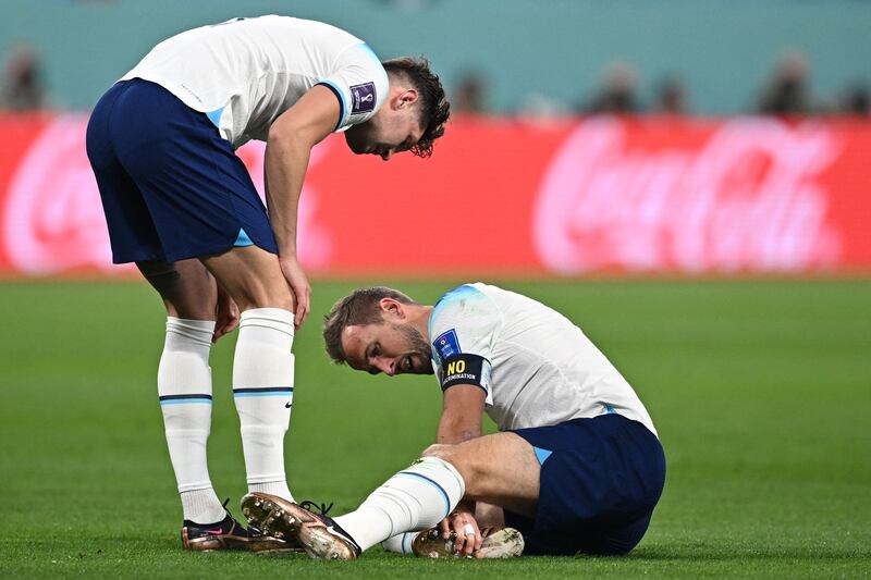 England's Harry Kane after injuring his ankle in the World Cup Group B match against Iran at the Khalifa International Stadium in Doha on Monday. AFP