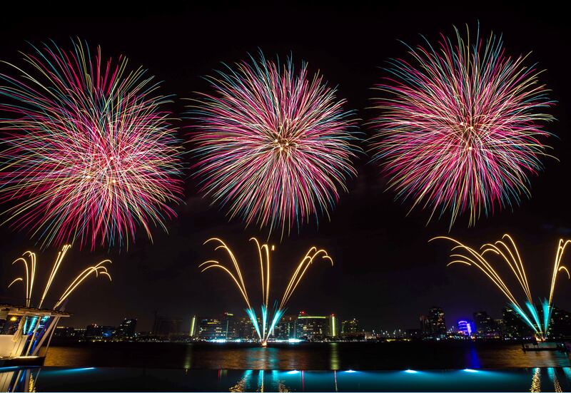 View of Eid Fireworks display from Cafe del Mar at Yas Bay Waterfront in Abu Dhabi. Victor Besa / The National