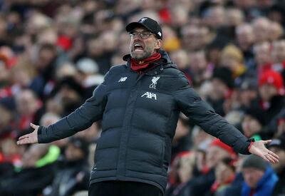 Soccer Football - Premier League - Liverpool v Southampton - Anfield, Liverpool, Britain - February 1, 2020  Liverpool manager Juergen Klopp reacts  Action Images via Reuters/Carl Recine  EDITORIAL USE ONLY. No use with unauthorized audio, video, data, fixture lists, club/league logos or "live" services. Online in-match use limited to 75 images, no video emulation. No use in betting, games or single club/league/player publications.  Please contact your account representative for further details.