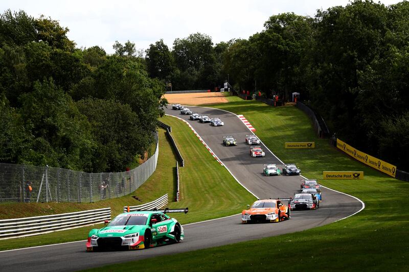 LONGFIELD, ENGLAND - AUGUST 11: Drivers compete in the DTM Race 2 at Brands Hatch on August 11, 2019 in Longfield, England. (Photo by Dan Istitene/Getty Images)