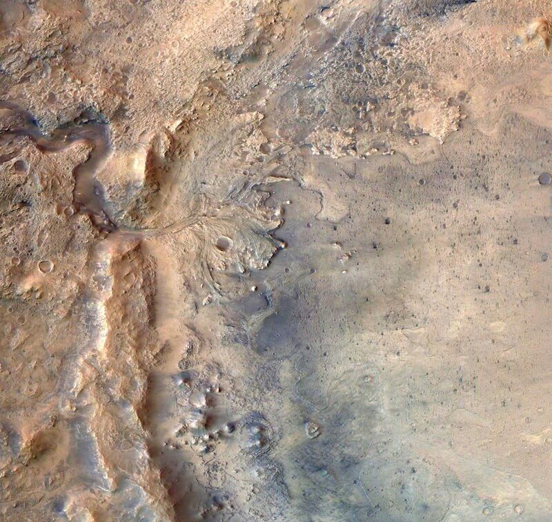 This image shows the remains of an ancient delta in Mars' Jezero Crater, which NASA's Perseverance Mars rover will explore for signs of fossilized microbial life. The image was taken by the High Resolution Stereo Camera aboard the ESA (European Space Agency) Mars Express orbiter. The European Space Operations Centre in Darmstadt, Germany, operates the ESA mission. The High Resolution Stereo Camera was developed by a group with leadership at the Freie Universitat Berlin. Image credit: ESA/DLR/FU-Berlin