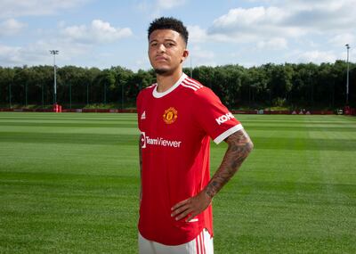 Manchester United's new signing Jadon Sancho is unveiled at Carrington Training Ground on July 23.