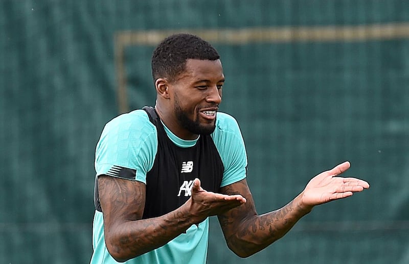 LIVERPOOL, ENGLAND - JULY 24: (THE SUN OUT. THE SUN ON SUNDAY OUT) Georginio Wijnaldum of Liverpool during a training session  at Melwood Training Ground on July 24, 2020 in Liverpool, England. (Photo by John Powell/Liverpool FC via Getty Images)