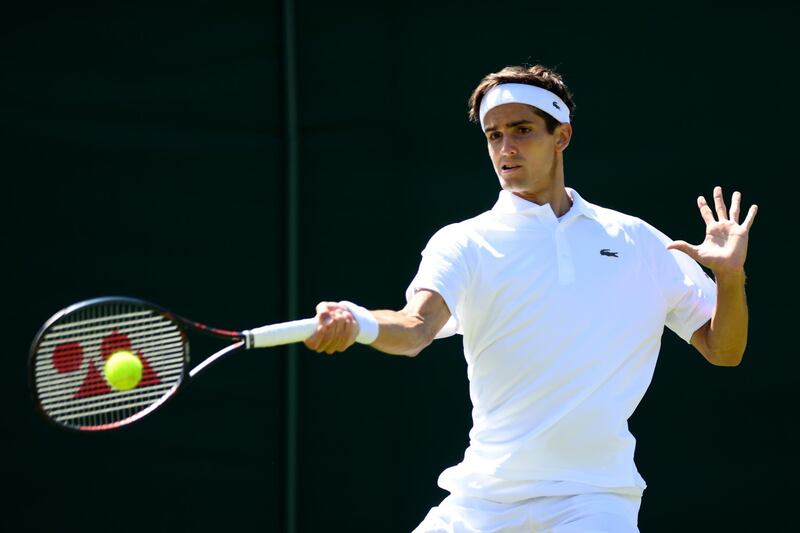 LONDON, ENGLAND - JULY 01:  Pierre-Hugues Herbert of France plays a forehand during Day one of The Championships - Wimbledon 2019 at All England Lawn Tennis and Croquet Club on July 01, 2019 in London, England. (Photo by Matthias Hangst/Getty Images)