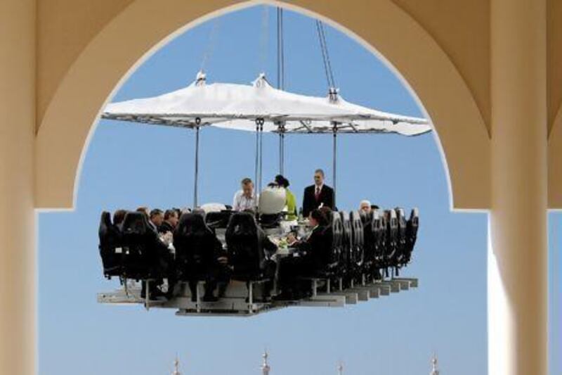 Try eating dinner in the air at the Shangri-La. Courtesy Shangri-La Hotel Qaryat Al Beri