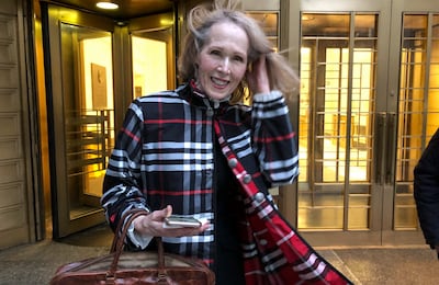 Columnist E Jean Carroll leaves federal court in New York earlier this year. AP