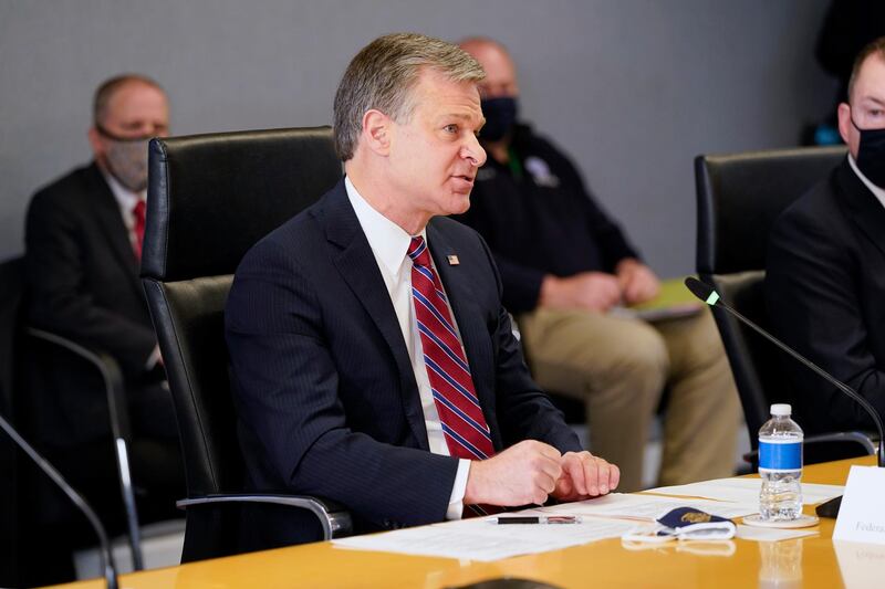 FBI Director Christopher Wray speaks during a briefing about the upcoming presidential inauguration of President-elect Joe Biden and Vice President-elect Kamala Harris, at FEMA headquarters. AP Photo